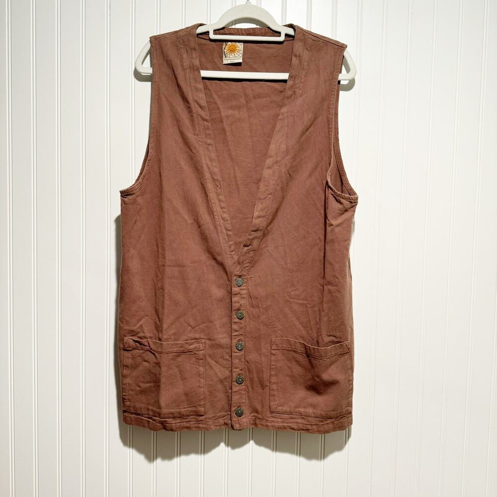 Vintage Chicos Cotton Longline Vest Lagenlook Light Brown Size Large - Picture 1 of 5